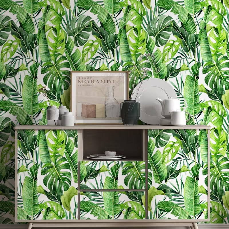 Papier peint adhésif tropical, feuillage vert pour le salon
