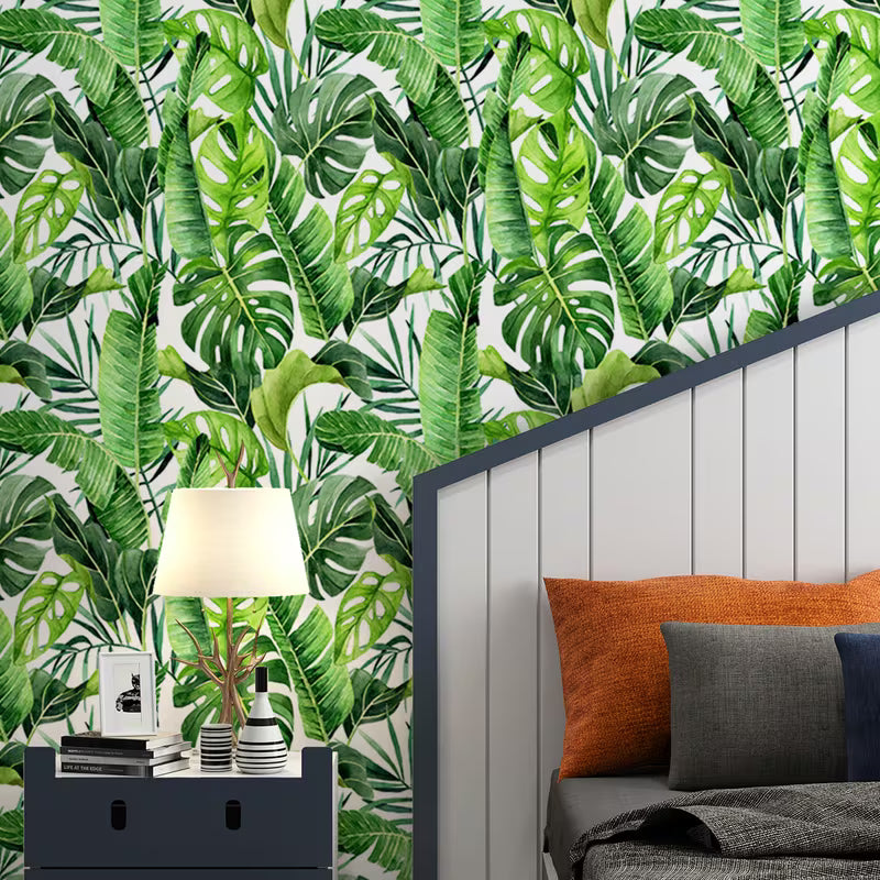 Papier peint adhésif tropical, feuillage vert pour le salon Image
