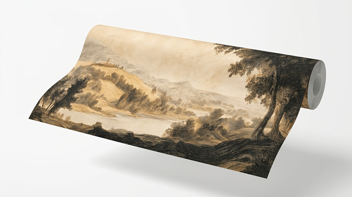 Papier peint adhésif paysage peint à la main, 365x254 cm