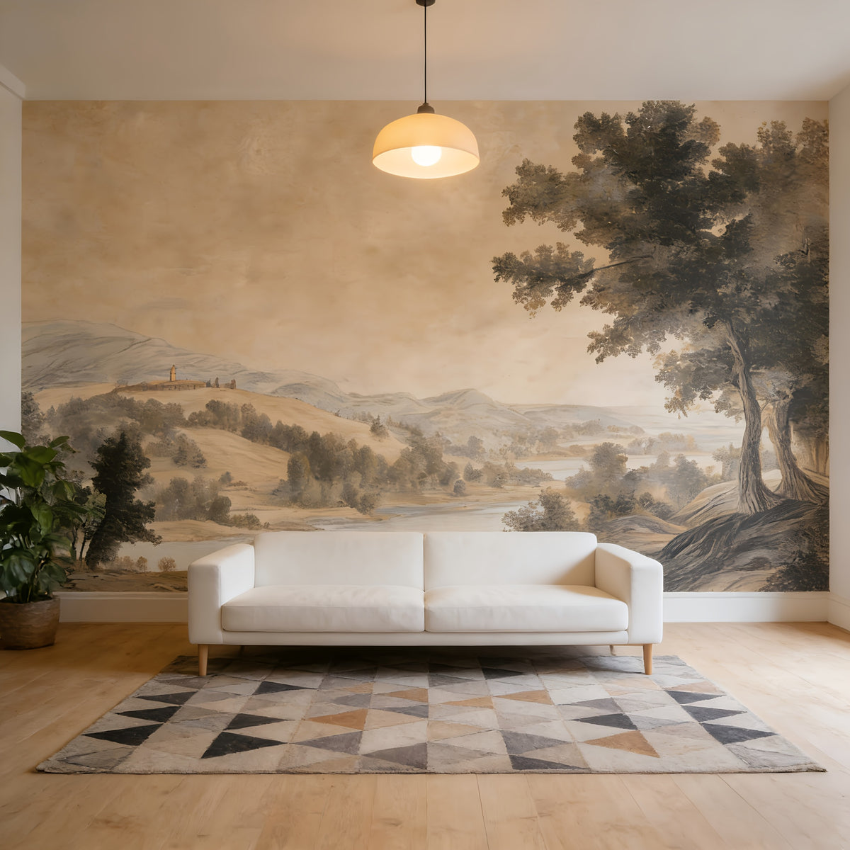 Papier peint adhésif paysage peint à la main, 365x254 cm