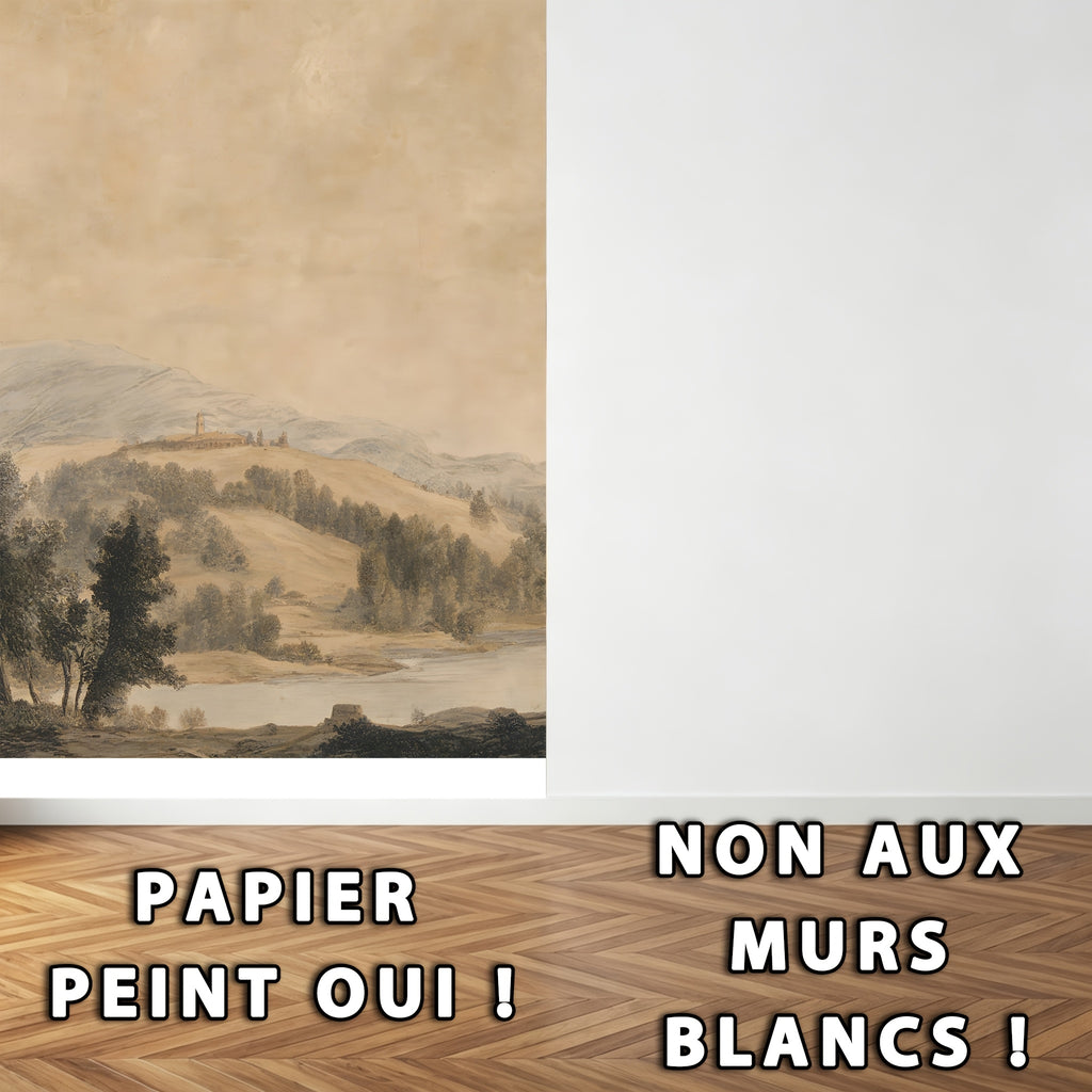 Papier peint adhésif paysage peint à la main, 365x254 cm