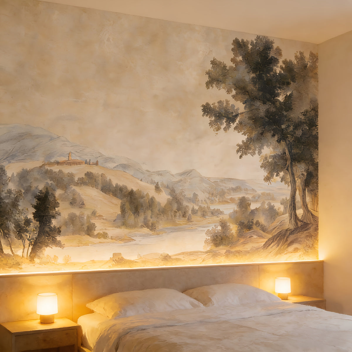 Papier peint adhésif paysage peint à la main, 365x254 cm