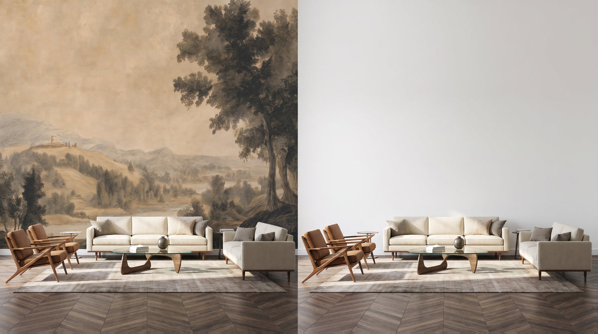 Papier peint adhésif paysage peint à la main, 365x254 cm