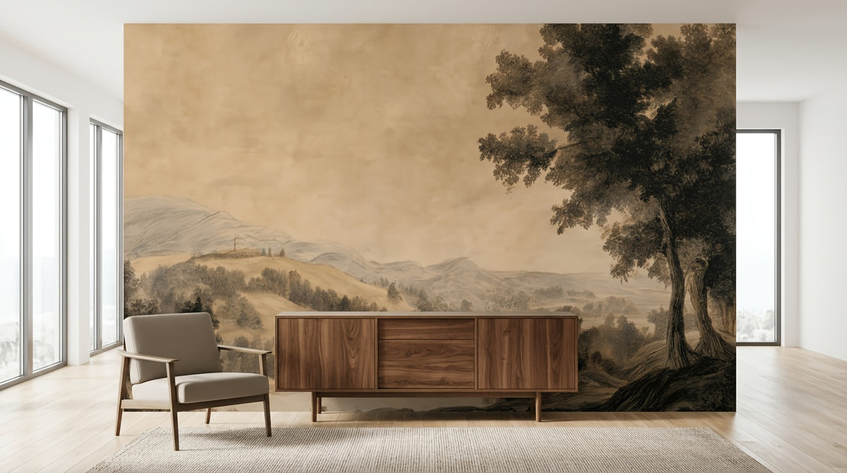 Papier peint adhésif paysage peint à la main, 365x254 cm