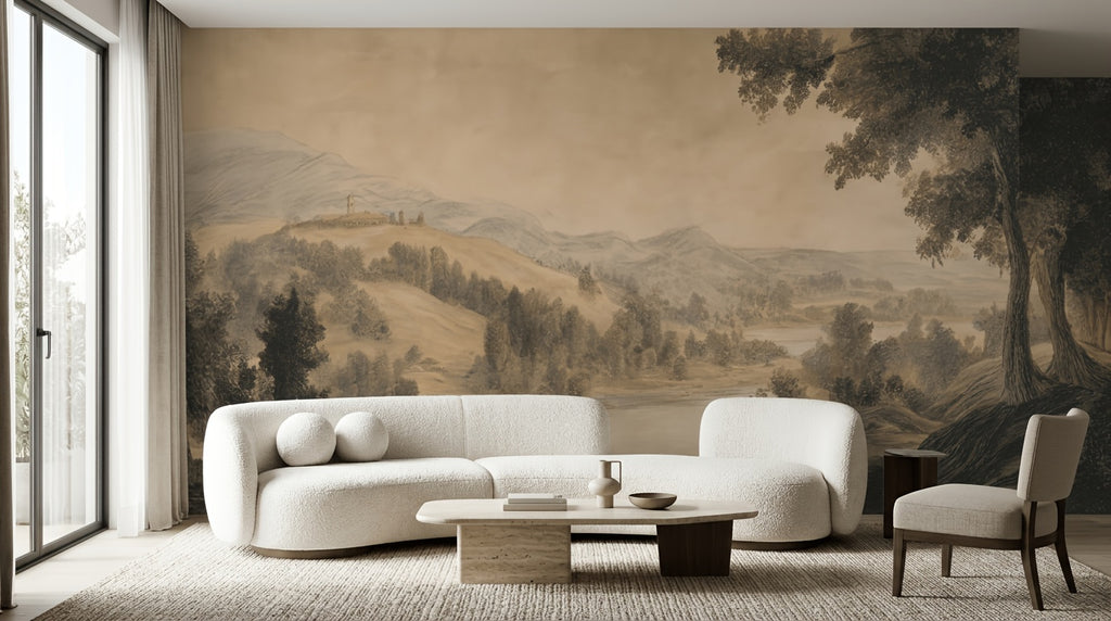 Papier peint adhésif paysage peint à la main, 365x254 cm