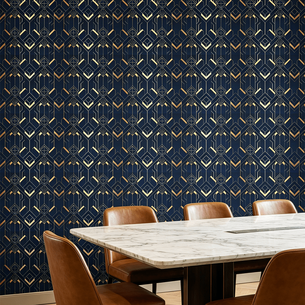 Papier peint art déco bleu nuit et doré, trois longueurs