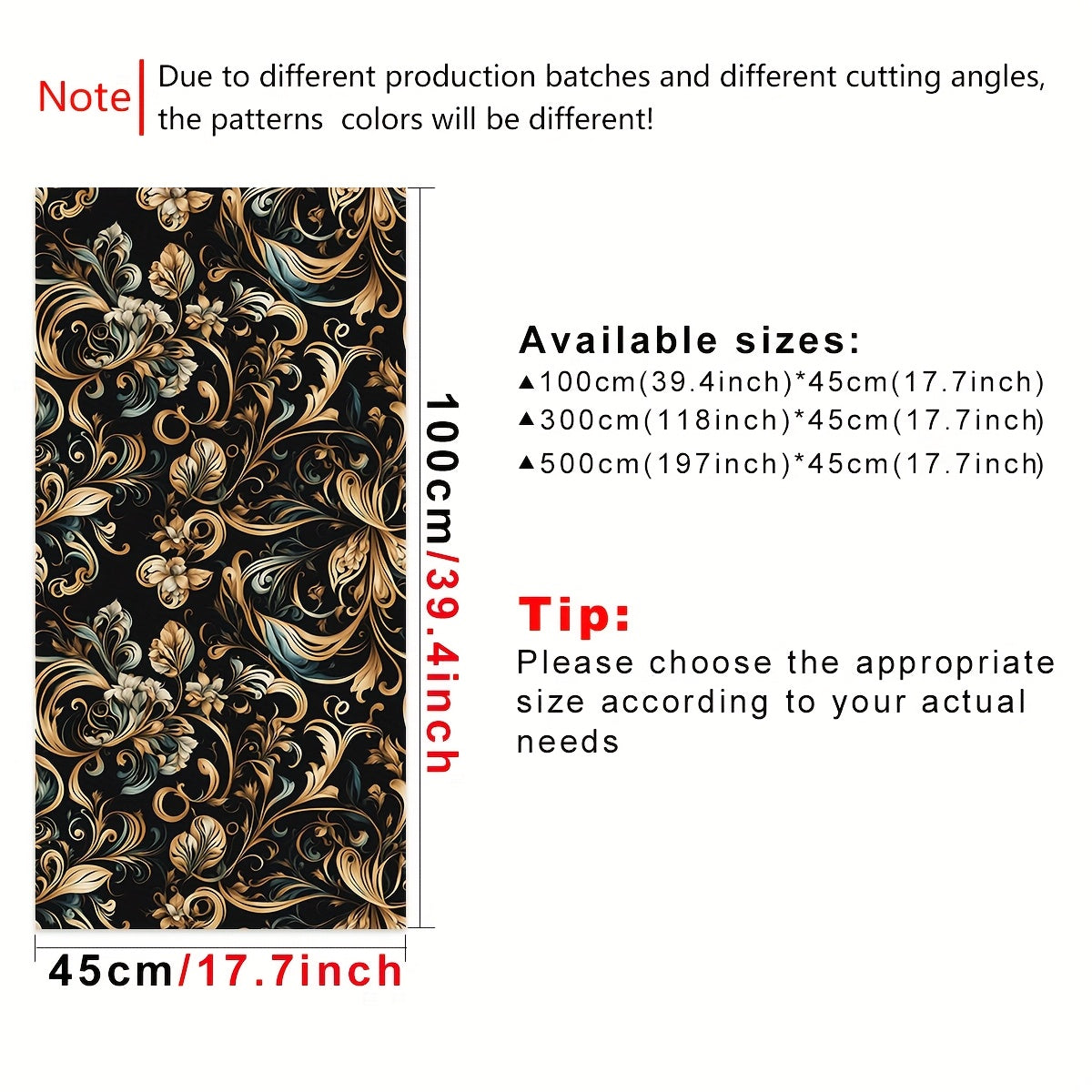 Papier peint baroque doré sur noir, rinceaux et palmettes