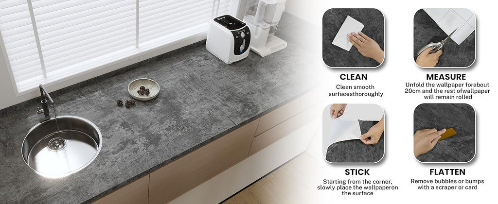 Papier peint béton anthracite mat, pour un plan de travail
