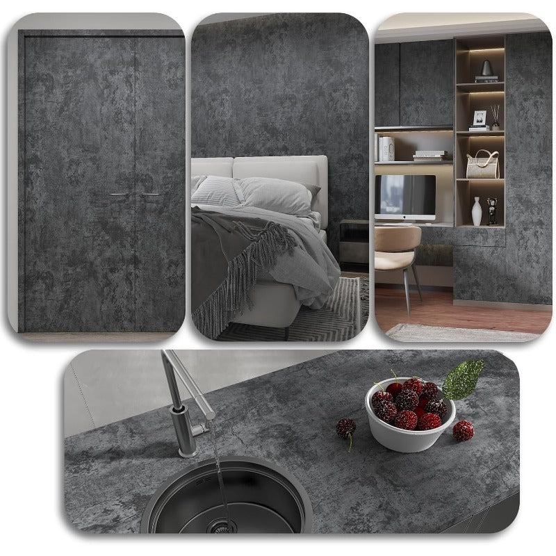 Papier peint béton anthracite mat, pour un plan de travail