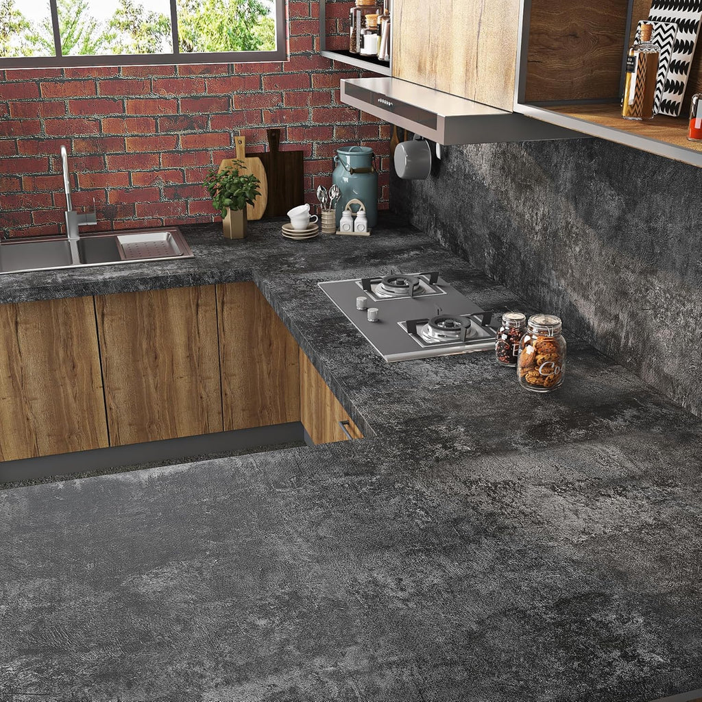 Papier peint béton anthracite mat, pour un plan de travail