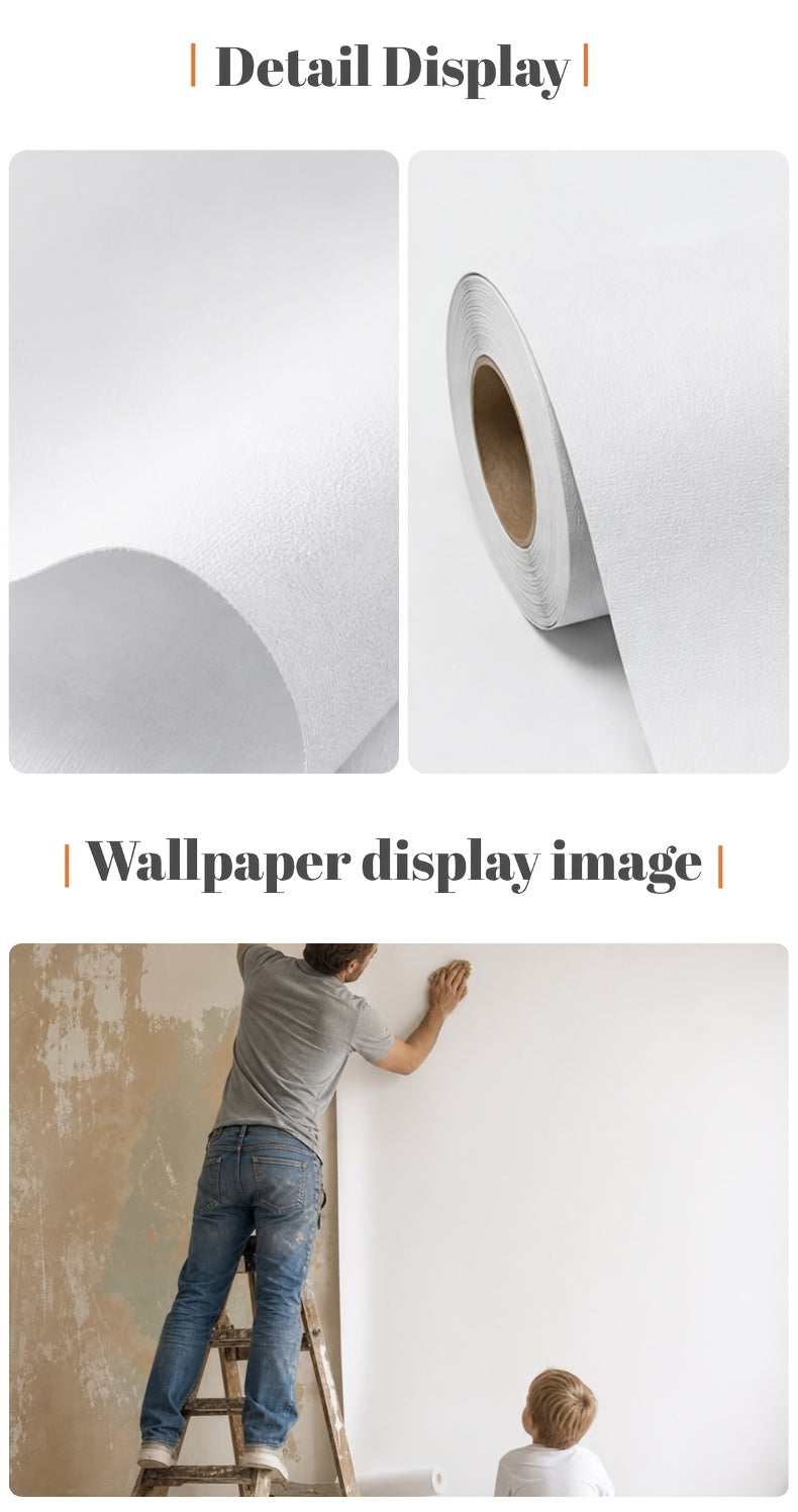 Papier peint blanc adhésif lisse, lot de 12 rouleaux 45x200