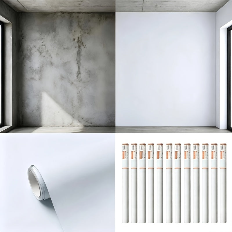 Papier peint blanc adhésif lisse, lot de 12 rouleaux 45x200