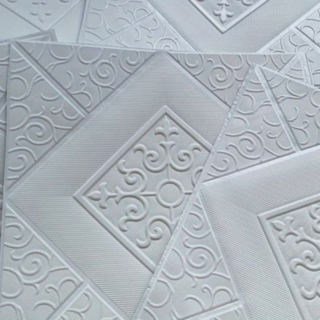 Papier peint adhésif blanc à médaillon losange, 40 dalles