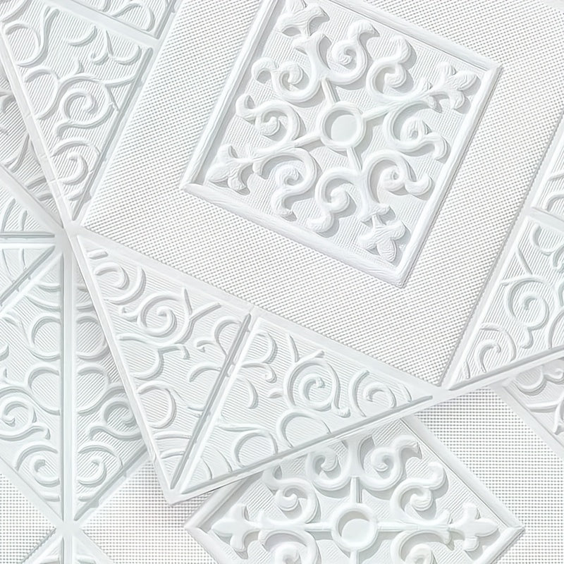 Papier peint adhésif blanc à médaillon losange, 40 dalles