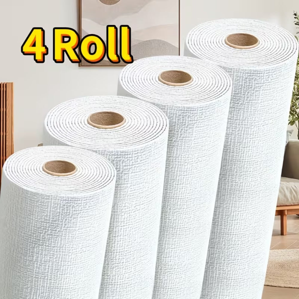 Papier peint blanc grainé 2 mm adhésif, 4 rouleaux 50x280