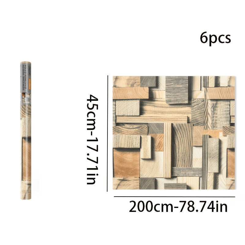 Papier peint blocs de bois clair en relief imprimé, 6 lés