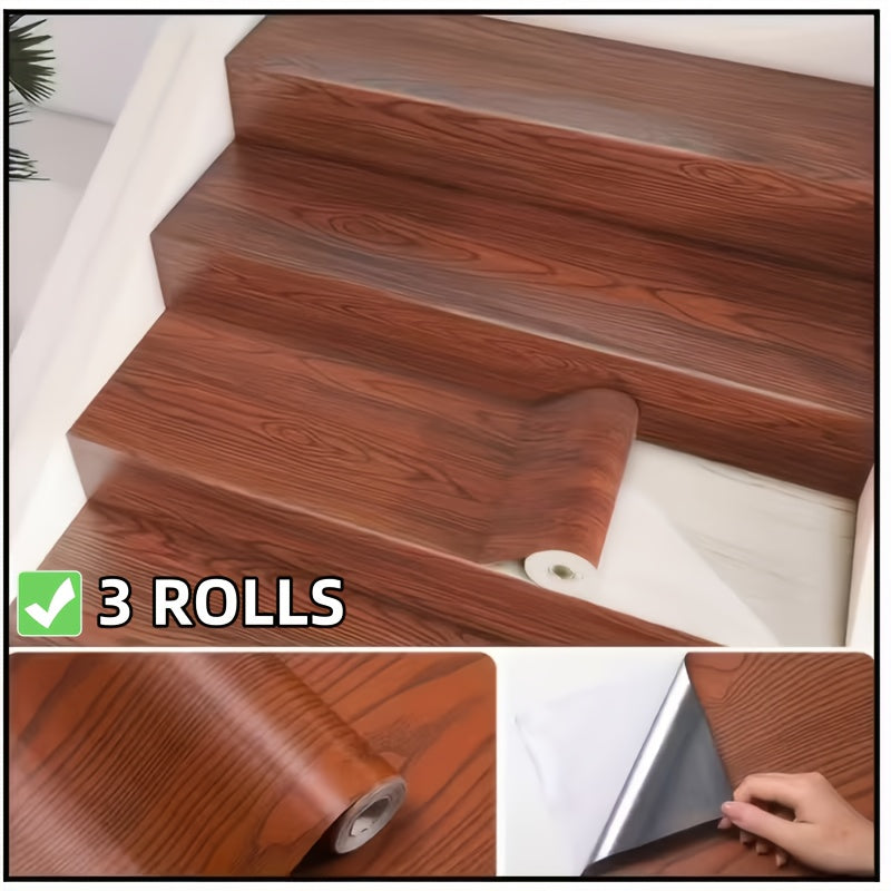 Papier peint adhésif décor bois, 4 teintes, 3 rouleaux 40 cm