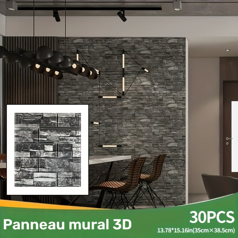 Papier peint brique 3D en mousse adhésive, lot de 30 panneaux