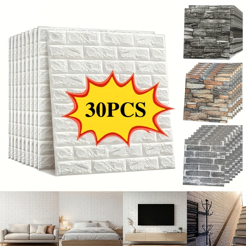 Papier peint brique 3D en mousse adhésive, lot de 30 panneaux