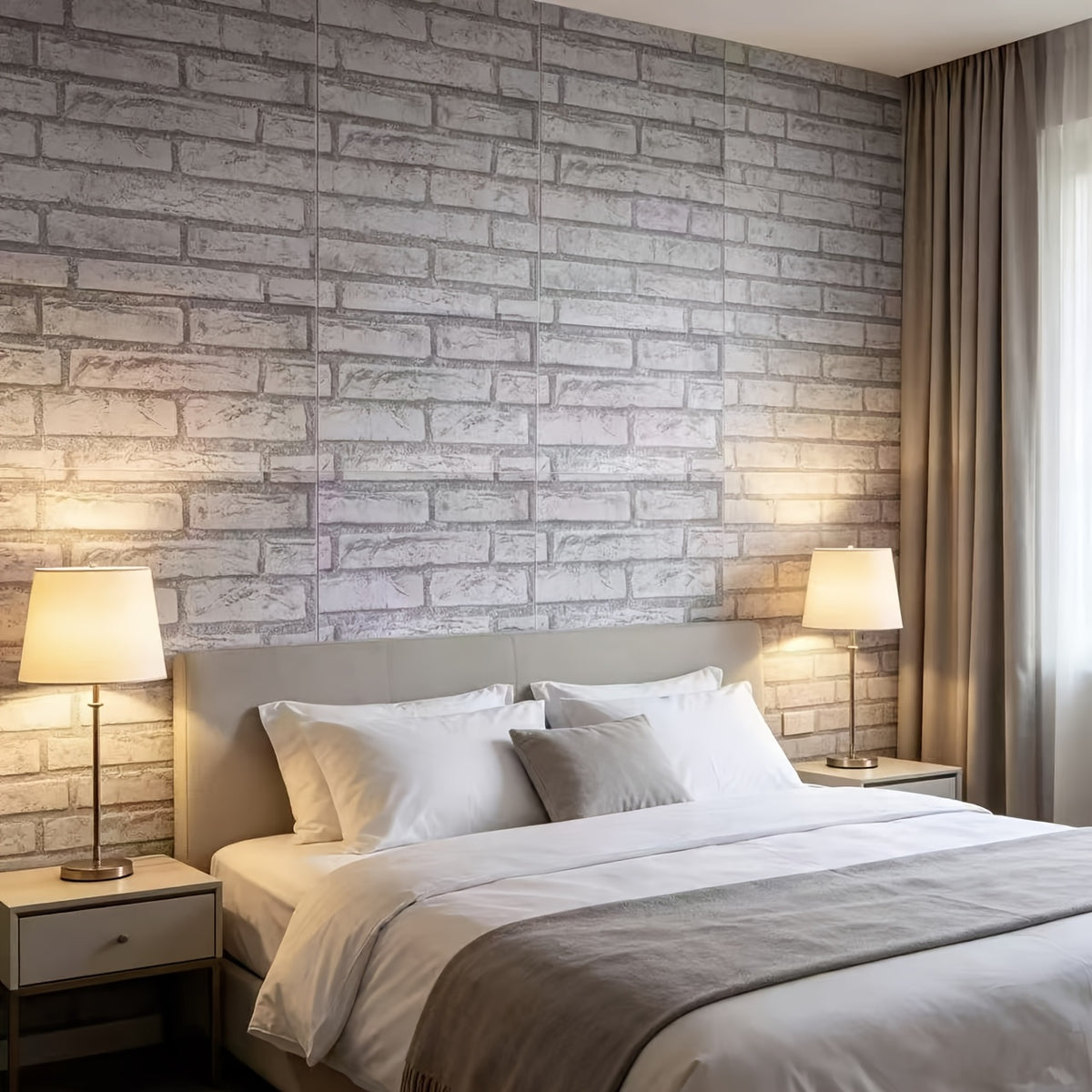 Papier peint brique blanchie à la chaux, 7,2 m² adhésifs