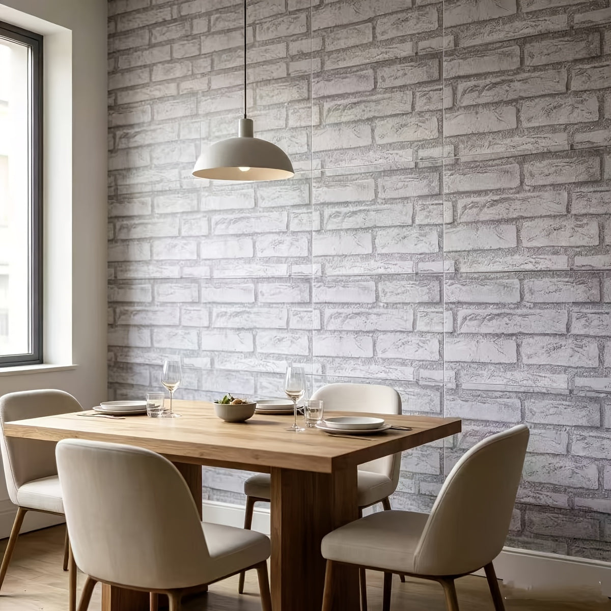 Papier peint brique blanchie à la chaux, 7,2 m² adhésifs