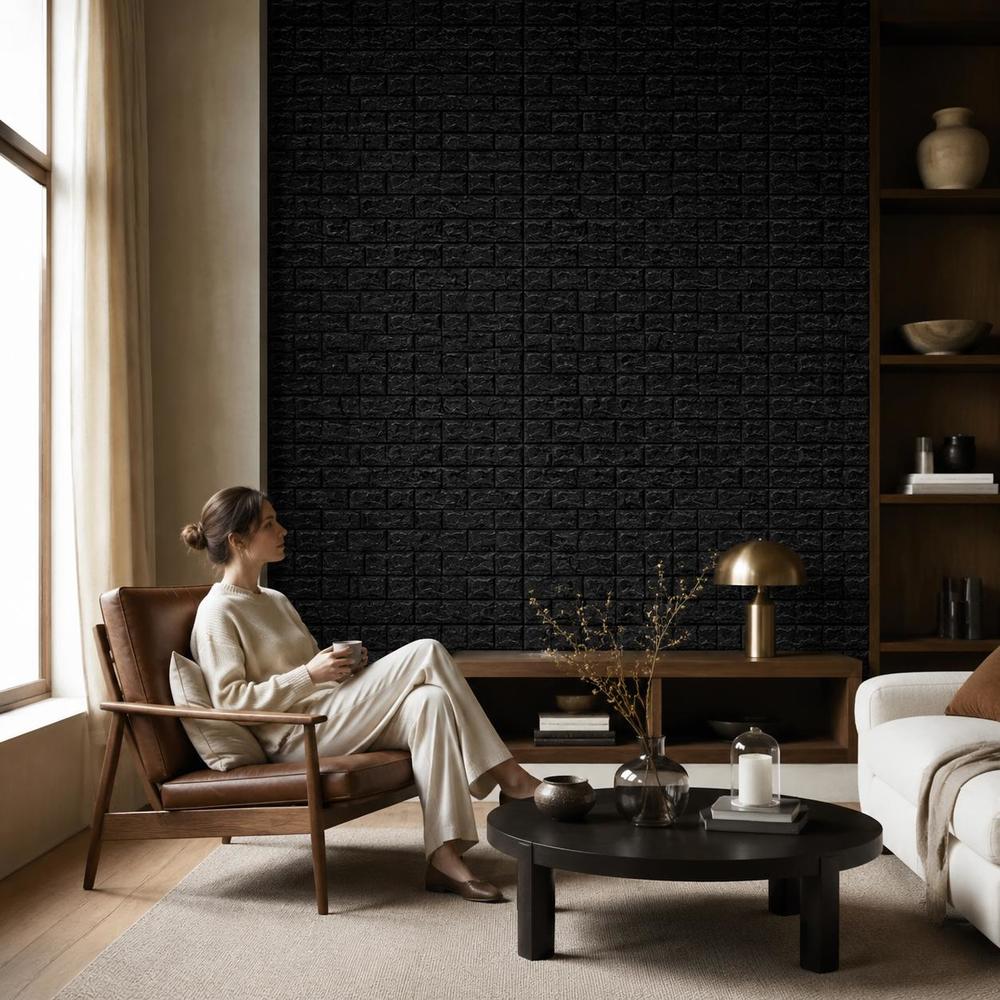 Papier peint brique noire moulée, 10 panneaux muraux à coller
