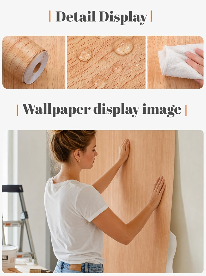 Papier peint chêne blond adhésif, veinage vertical continu