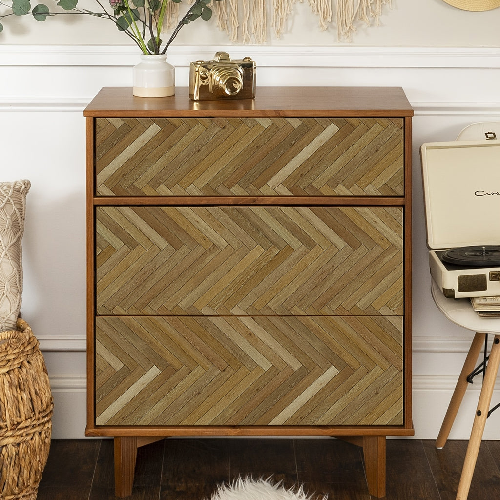 Papier peint effet parquet à bâton rompu, brun ocre chaud