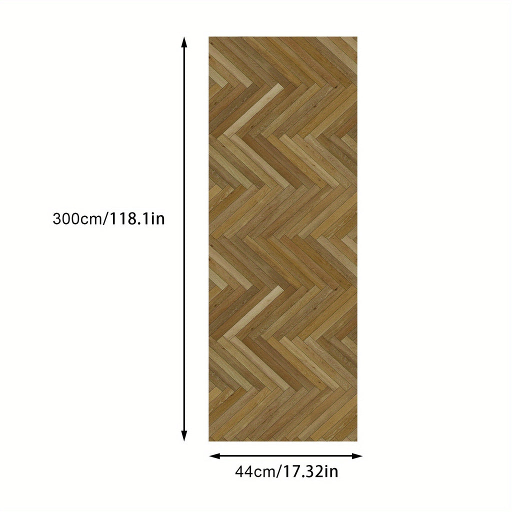 Papier peint effet parquet à bâton rompu, brun ocre chaud