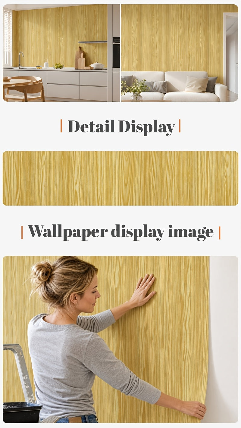 Papier peint effet pin verni au veinage doré, 8 rouleaux