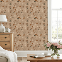 Papier peint fleuri greige, semis de corolles terracotta