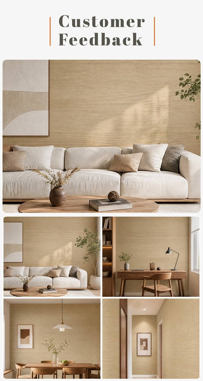 Papier peint mural grain de chêne beige, 8 rouleaux 45x200