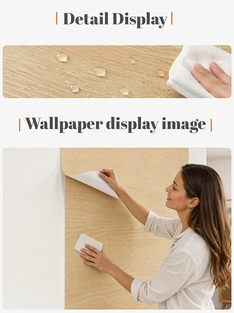 Papier peint mural grain de chêne beige, 8 rouleaux 45x200