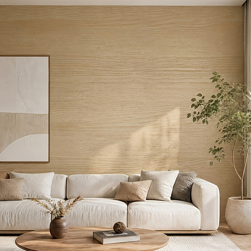Papier peint mural grain de chêne beige, 8 rouleaux 45x200