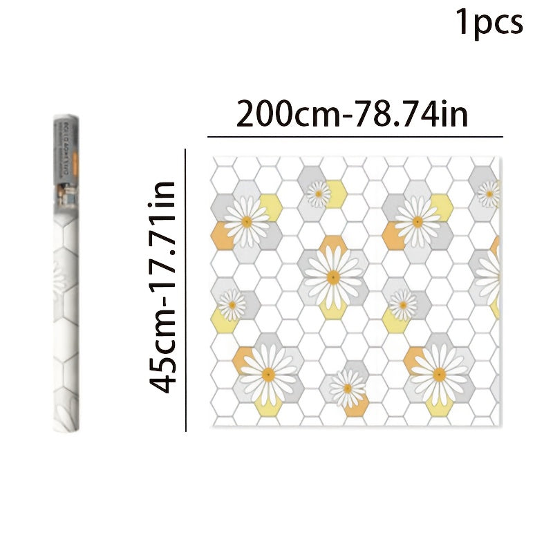 Papier peint hexagones et marguerites jaune, 6 rouleaux