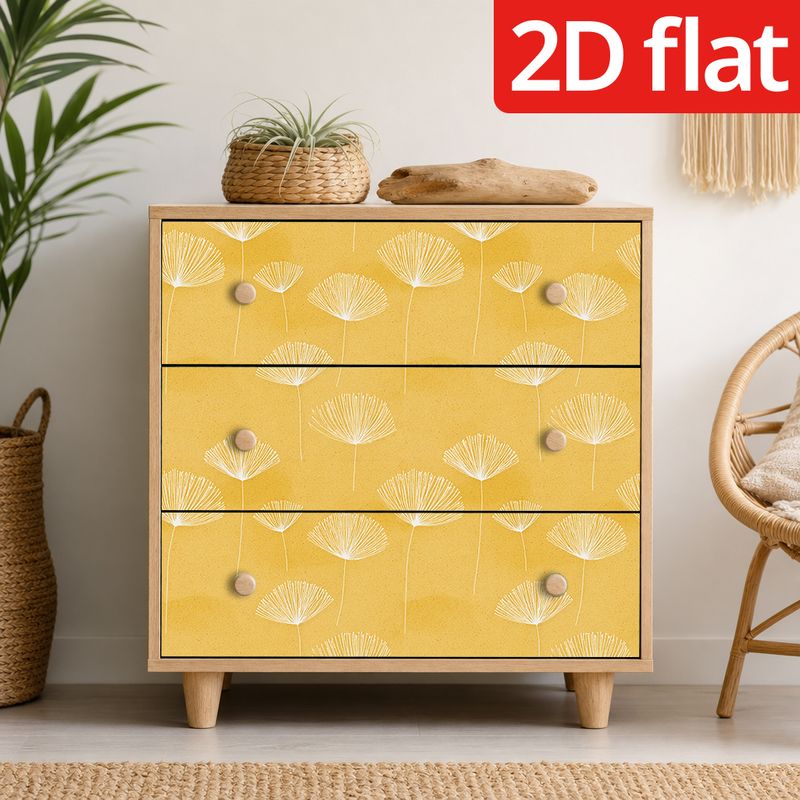 Papier peint jaune moutarde à aigrettes blanches tracées