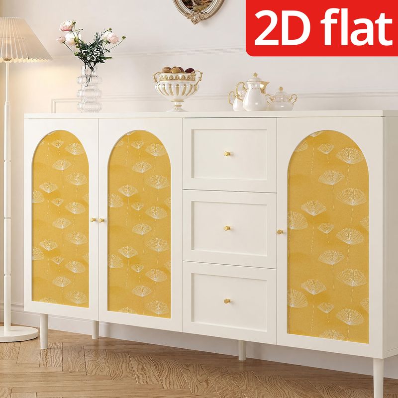 Papier peint jaune moutarde à aigrettes blanches tracées