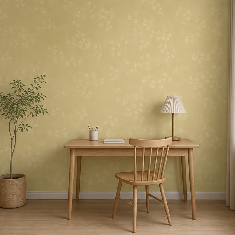 Papier peint jaune ocre à fleurs ton sur ton, 12 rouleaux