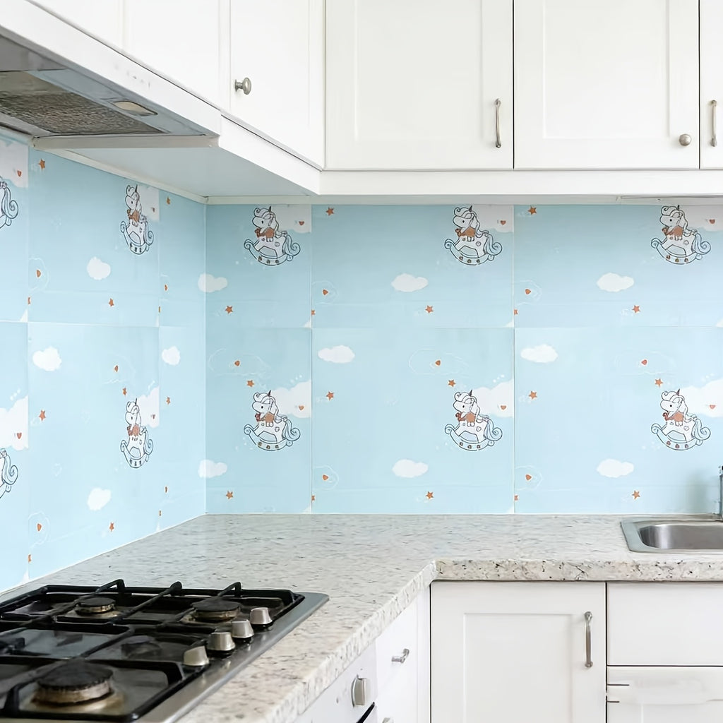 Papier peint adhésif licorne sur ciel bleu, huit rouleaux