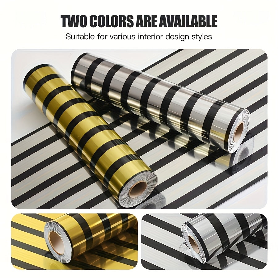 Papier peint lignes miroir serrées, doré ou argenté, 2,9 m