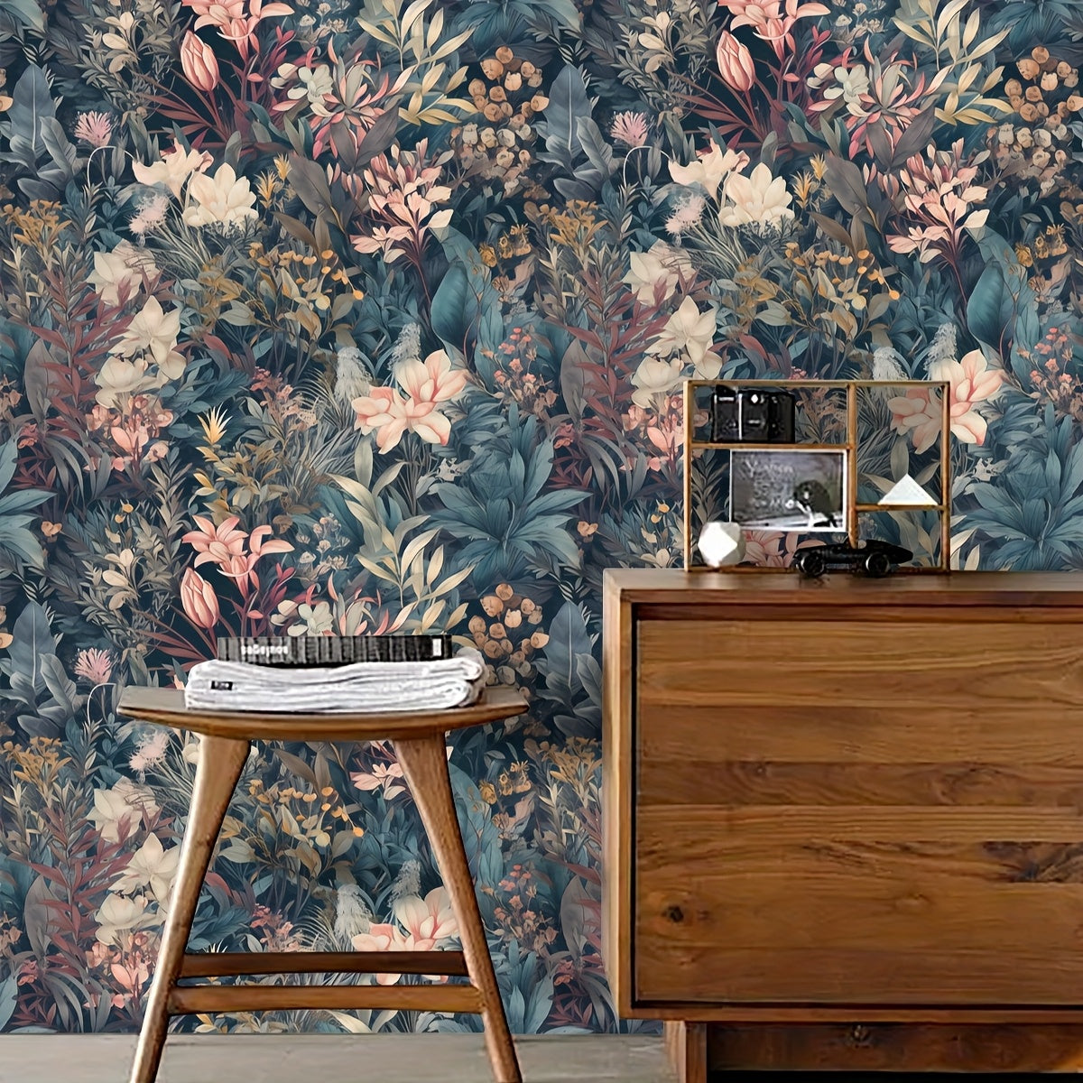 Papier peint adhésif floral bleu nuit, rouleau 3 ou 5 m