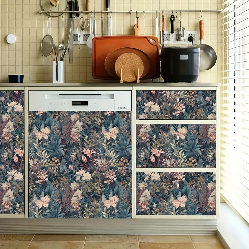 Papier peint adhésif floral bleu nuit, rouleau 3 ou 5 m