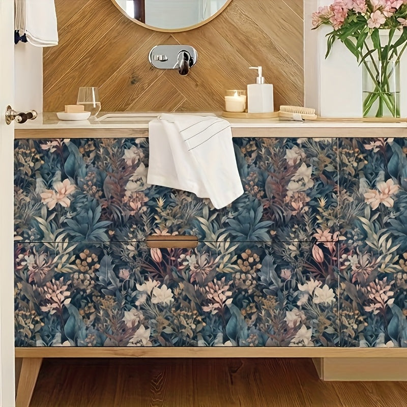 Papier peint adhésif floral bleu nuit, rouleau 3 ou 5 m
