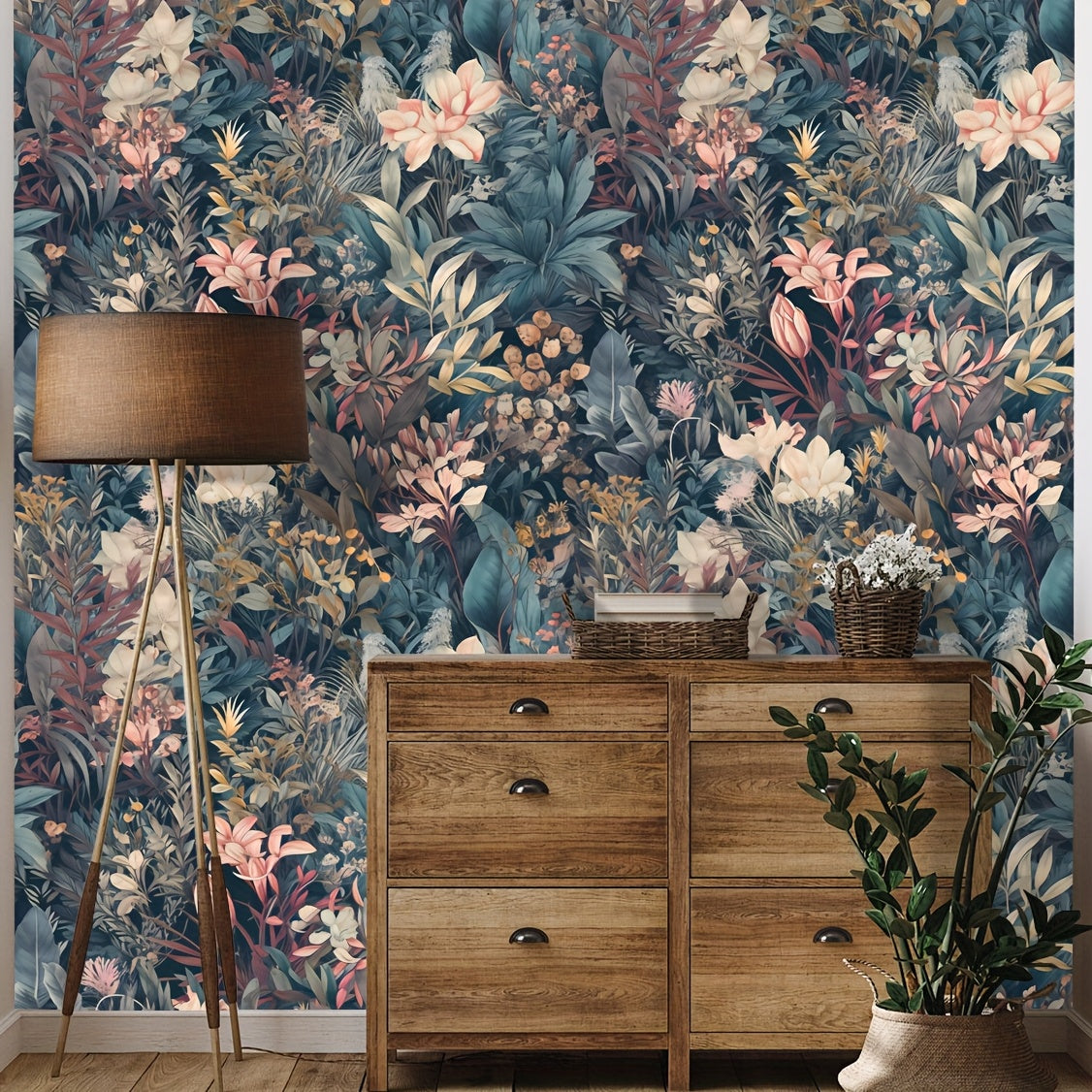 Papier peint adhésif floral bleu nuit, rouleau 3 ou 5 m