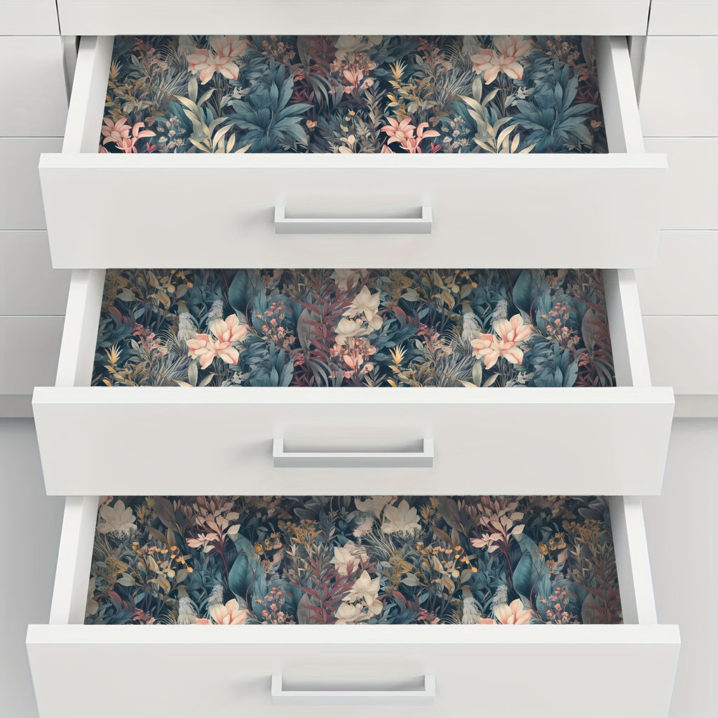 Papier peint adhésif floral bleu nuit, rouleau 3 ou 5 m
