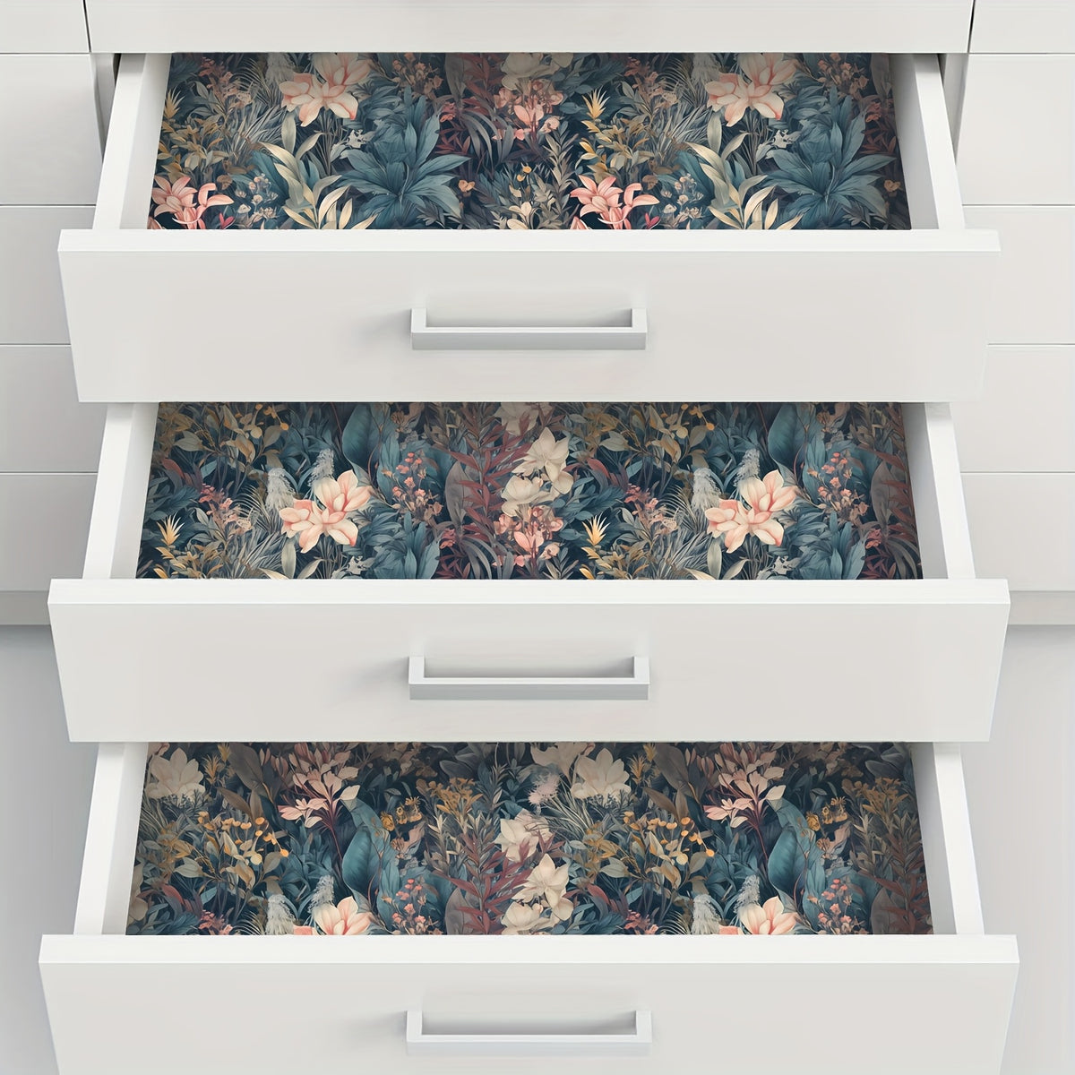 Papier peint adhésif floral bleu nuit, rouleau 3 ou 5 m