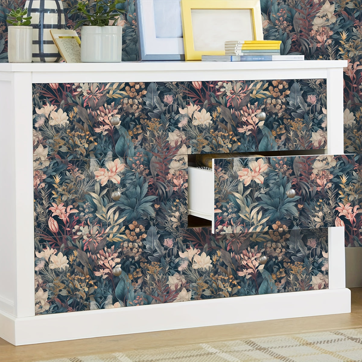 Papier peint adhésif floral bleu nuit, rouleau 3 ou 5 m