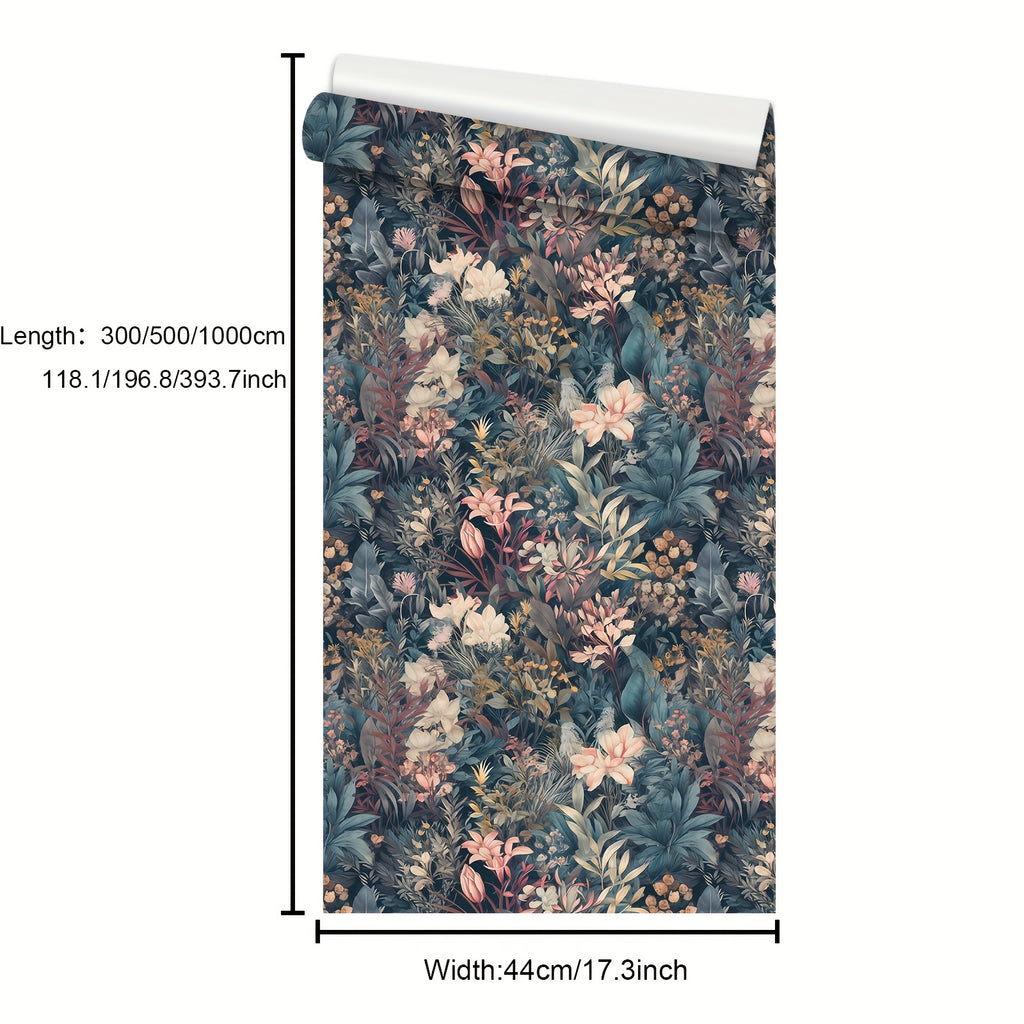 Papier peint adhésif floral bleu nuit, rouleau 3 ou 5 m