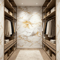 Papier peint marbre blanc et filets d'or, laize de 60 cm