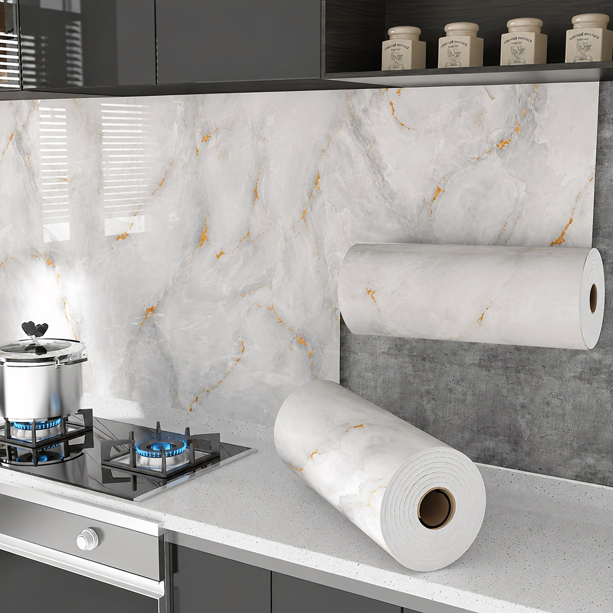 Papier peint marbre brillant pour crédence, deux largeurs